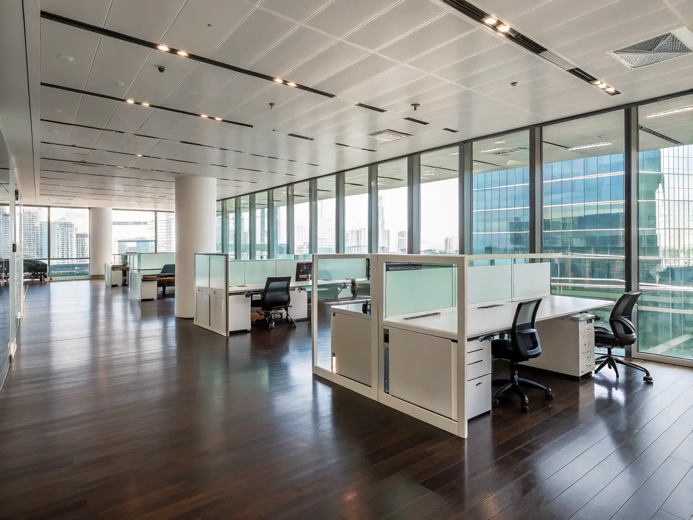 A sleek wooden desk with modern design placed in a well-lit office environment, highlighting its aesthetic appeal and functionality.